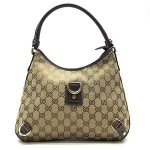Gucci GG Canvas Leather Hobo Handbag Beige Brown